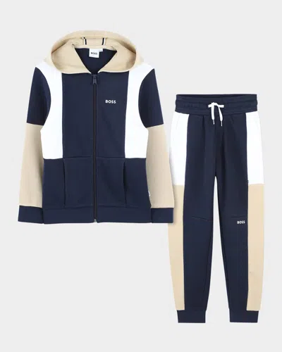 Hugo Boss Kids' Boy's Two-piece Colorblock Tracksuit In Navy