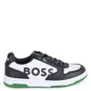 Hugo Boss Boys Embossed Branding Canvas And Leather Sneakers In Blue