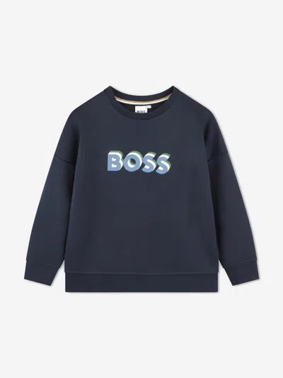 Hugo Boss Kids' Boys Embossed Logo Sweatshirt In Blue
