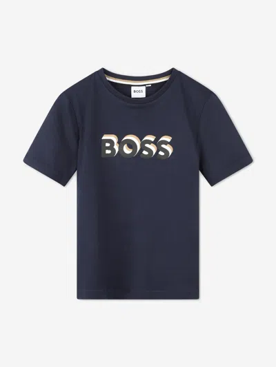 Hugo Boss Kids' Boys Embossed Logo T-shirt In Blue