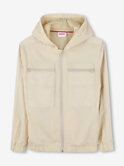 Hugo Boss Boys Hooded Windbreaker In Neutral