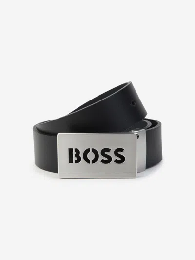 Hugo Boss Kids' Boys Leather Logo Buckle Belt In Black