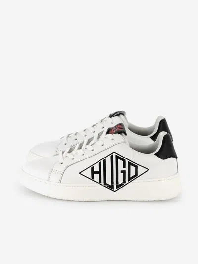 Hugo Boss Boys Leather Logo Trainers In White