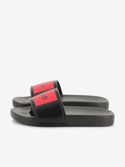 Hugo Boss Boys Logo Badge Sliders In Black