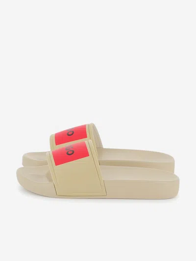 Hugo Boss Boys Logo Badge Sliders In Neutral