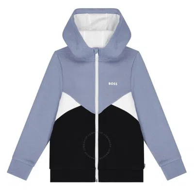 Hugo Boss Kids'  Boys Logo Hooded Zip-up Sweatshirt In Black