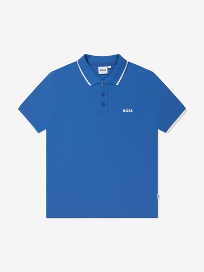 Hugo Boss Kids' Boys Logo Print Polo Shirt In Blue