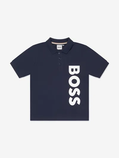 Hugo Boss Kids' Boys Logo Print Polo Shirt In Blue