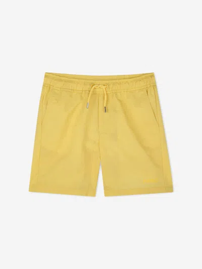 Hugo Boss Boys Logo Print Swim Shorts In Yellow