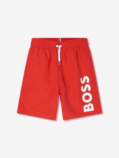 Hugo Boss Babies' Boys Logo Print Swim Shorts In Red