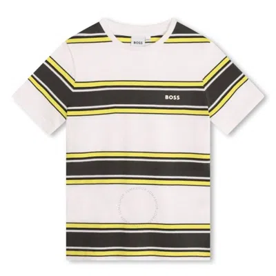 Hugo Boss Boys Logo Stripe Cotton-jersey T-shirt In Yellow/white