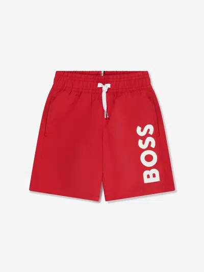Hugo Boss Kids' Boys Logo Swim Shorts In Red