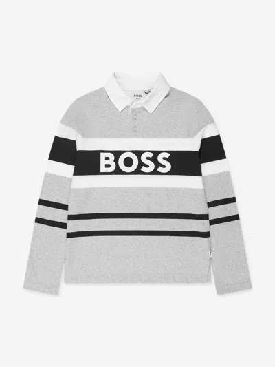 Hugo Boss Kids' Boys Long Sleeve Striped Polo Shirt In Grey