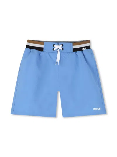 Hugo Boss Boys' Mini Drawstring Cargo Shorts With Logo Detail In Blue