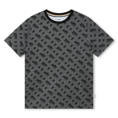 Hugo Boss Boys Monogram Jacquard T-shirt In Black