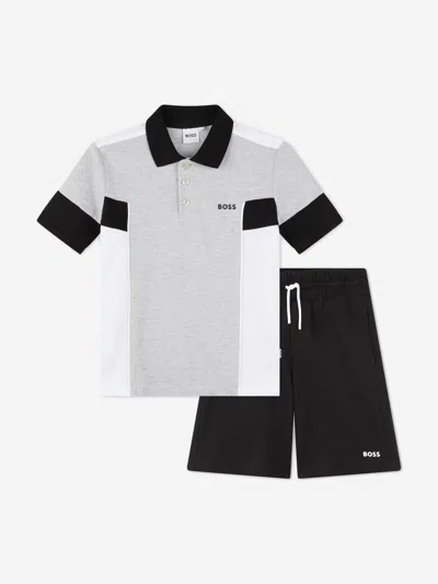 Hugo Boss Babies' Boys Polo Shirt And Shorts Set In Grey