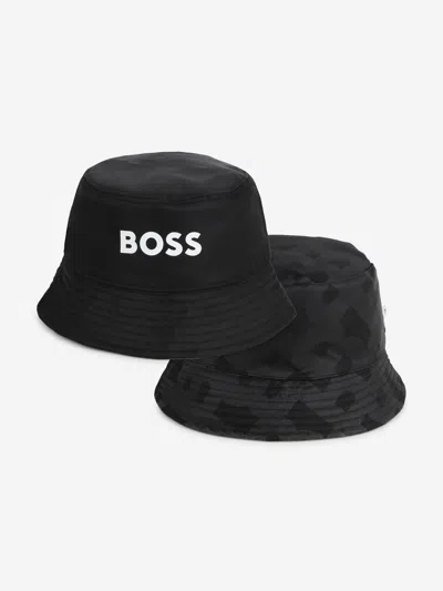 Hugo Boss Kids' Boys Reversible Bucket Hat In Black