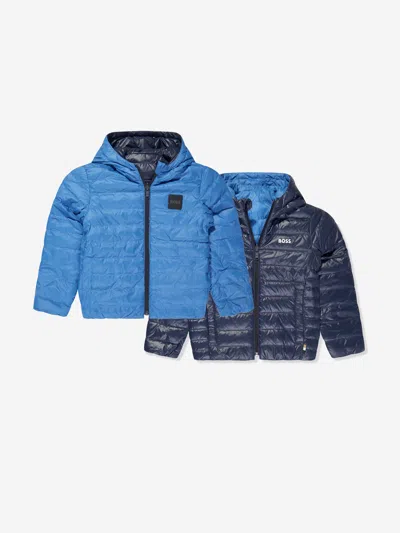 Hugo Boss Kids' Boys Reversible Puffer Jacket In Blue