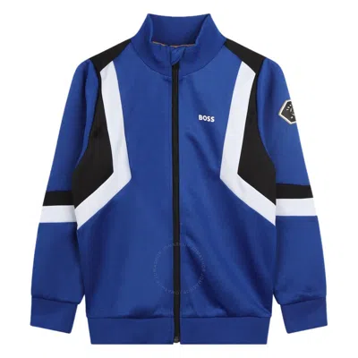 Hugo Boss Boys Stripe Logo Detail Zip-up Jacket In Blue