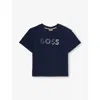 Hugo Boss Navy Brand-embroidery Cotton-knit T-shirt 4-16 In Blue