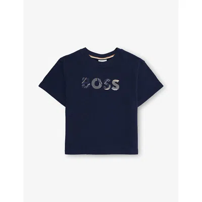 Hugo Boss Kids' Navy Brand-embroidery Cotton-knit T-shirt 4-16 In Blue