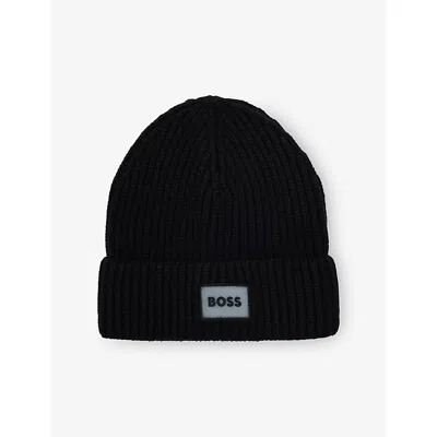 Hugo Boss Kids' Black Brand-patch Knitted Beanie Hat 4-6 Years