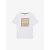 Hugo Boss White Brand-print Crewneck Cotton-jersey T-shirt 4- In Gold