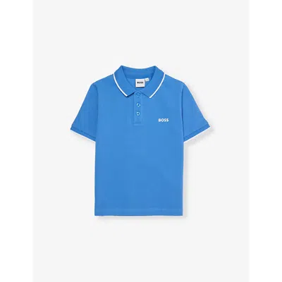 Hugo Boss Kids' Navy Brand-print Short-sleeves Cotton-piqué Polo Shirt 4-16