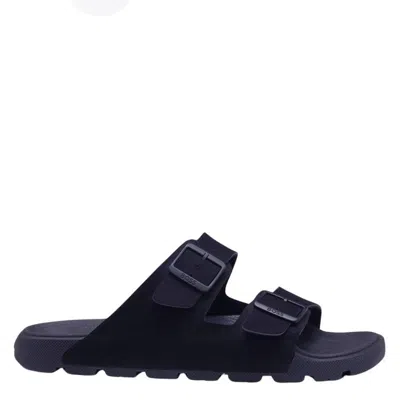 Hugo Boss Branded Buckles Two-strap Slides In Blue
