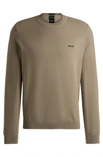 Hugo Boss Waffle Long Sleeve Tee In Light Pastel Green