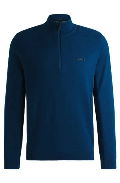 Hugo Boss Branded Zip-neck Sweater In Dry-flex Fabric In Blue