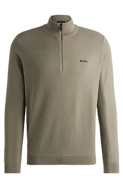 Hugo Boss Branded Zip-neck Sweater In Dry-flex Fabric In Gray
