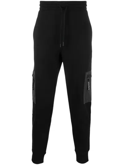 Hugo Boss Branded-zip Puller Cotton Track Pants In Black