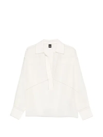 Hugo Boss Brizzy V-neck Panelled Top In Neutral
