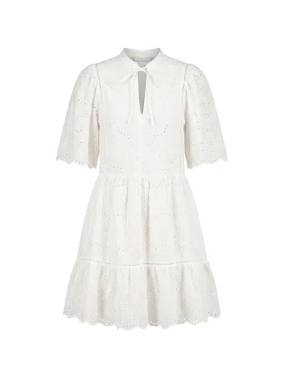 Hugo Boss Broderie Anglaise Tiered Mini Dress In White