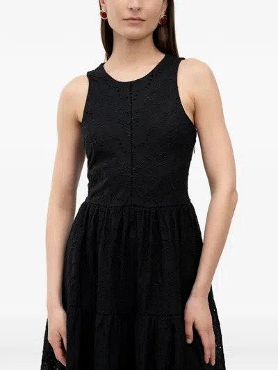 Hugo Boss Broderie-anglaise Tiered Maxi Dress In Black