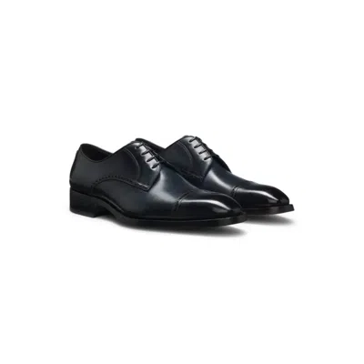Hugo Boss Brogue-detail Derby Shoes In Leather In Blue