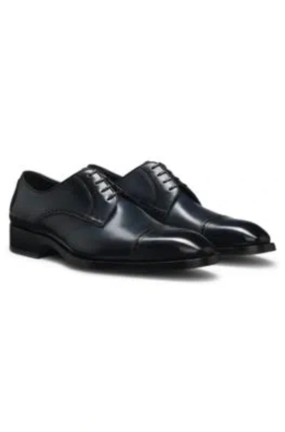 Hugo Boss Brogue-detail Derby Shoes In Leather In Blue