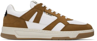 Hugo Boss Brown & White Mixed Material Sneakers In 240-open Brown