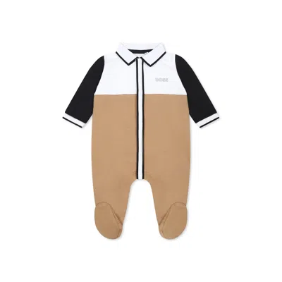 Hugo Boss Brown Babygrow For Baby Boy With Logo In Tabak