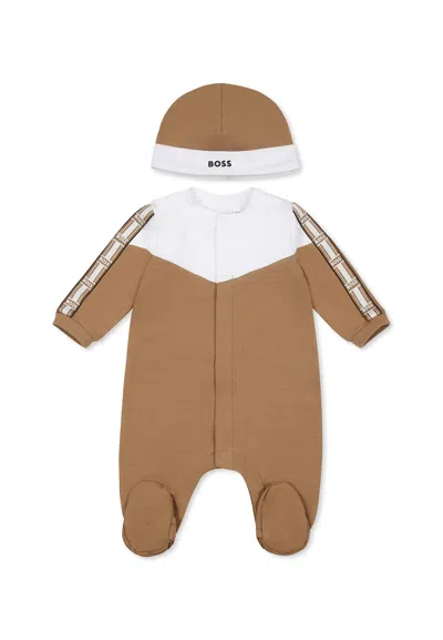 Hugo Boss Brown Babygrow Set For Baby Boy With Logo