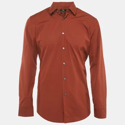 Pre-owned Hugo Boss Brown Cotton Slim Fit Isko Shirt L