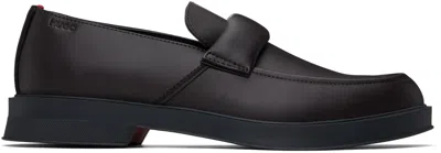Hugo Boss Brown Embossed-logo Loafers In 201-dark Brown