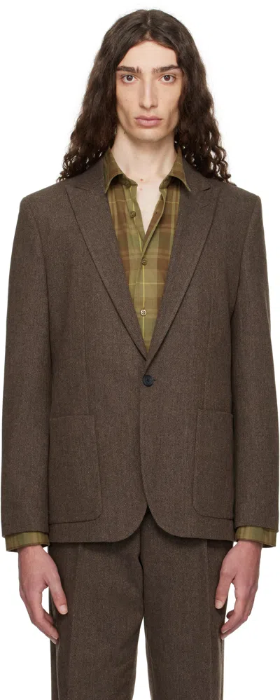 Hugo Boss Brown Extra-slim-fit Herringbone Blazer
