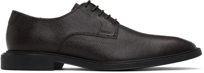 Hugo Boss Brown Grained Leather Derbys In 210-medium Brown