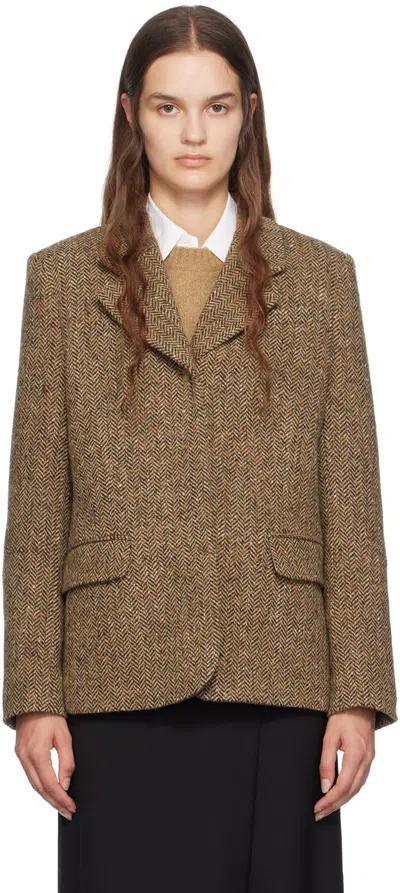 Hugo Boss Brown Herringbone Blazer In 988 Open