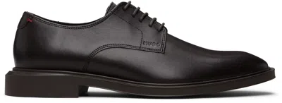 Hugo Boss Brown Leather Embossed Logo Derbys In Black