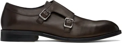 Hugo Boss Brown Leather Flexible Sole Monkstraps In 201-dark Brown