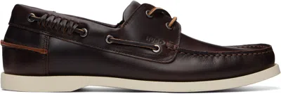 Hugo Boss Brown Leather Lacing Detail Boat Shoes In Multi