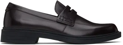 Hugo Boss Leather Loafers With Penny Trim In 604-dark Red